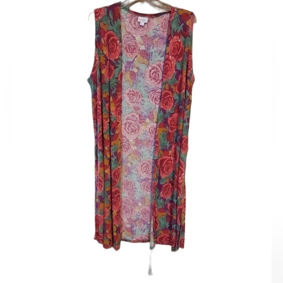 Lularoe Joy Long Vest Large Roses - Picture 9 of 11